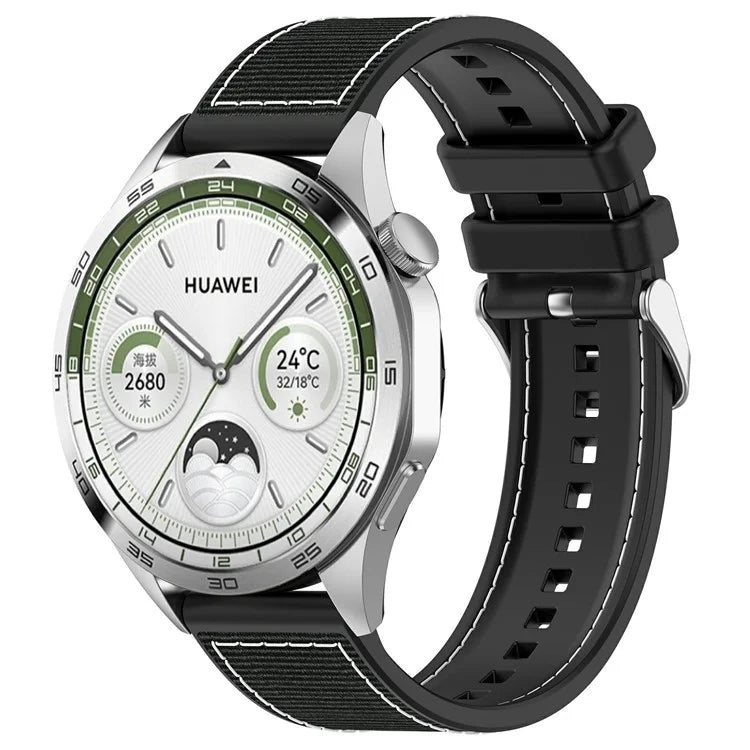 For Samsung Galaxy Watch3 45mm / Huawei Watch GT 4 46mm Watch Strap 22mm Silicone+Nylon Wrist Band