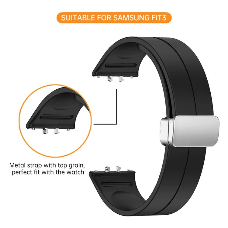 For Samsung Galaxy Fit3 Replacement Wrist Band Soft Silicone Watch Band with Magnetic Folding Buckle