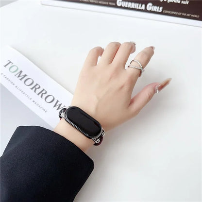 For Xiaomi Smart Band 8 Pro Watch Band Chinese Hemp Rope Watch Strap Sandalwood Bead Design