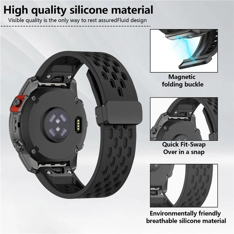 KALEBOL KLB-DDGJ-001 For Garmin Fenix 7S / 7S Pro QuickFit 20mm Silicone Band Magnetic Folding Buckle Watch Strap