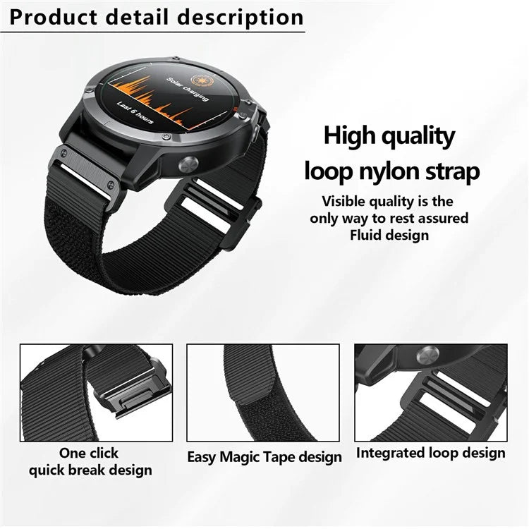 KALEBOL KLB-MSTNL-001 For Garmin Fenix 7X / 7X Pro Watch Band QuickFit 26mm Nylon Loop Strap