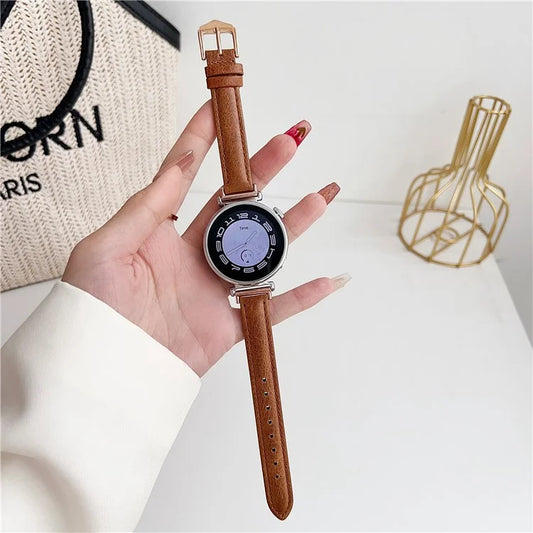 For Samsung Galaxy Watch3 45mm / Huawei Watch GT 4 46mm Strap 22mm PU Leather Watch Bandish Brown