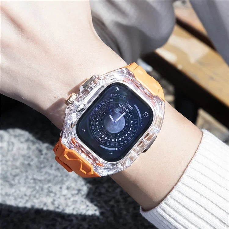 For Apple Watch Series 9 8 7 45mm / 6 5 4 SE (2023) SE (2022) SE 44mm TPU Watch Bands with Hard PC Case