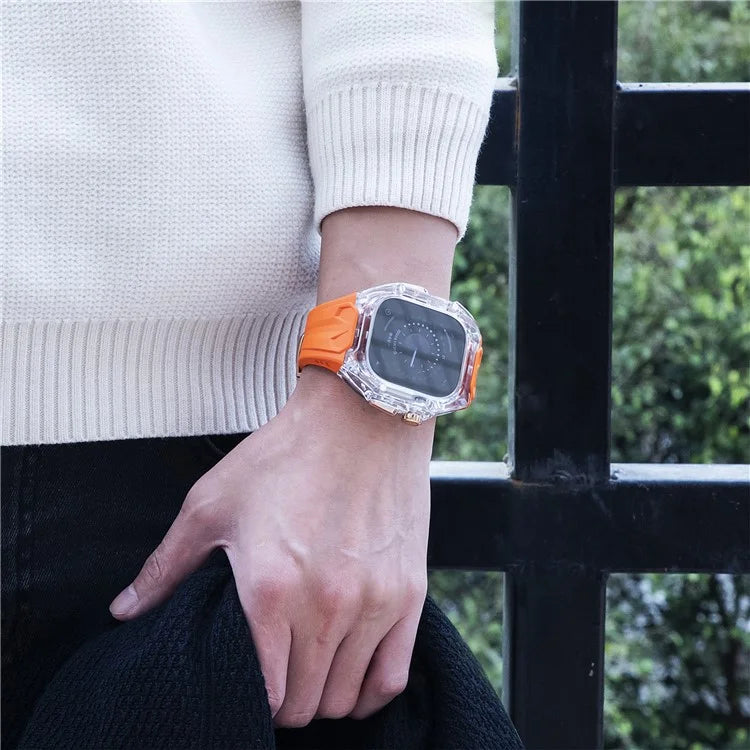For Apple Watch Series 9 8 7 45mm / 6 5 4 SE (2023) SE (2022) SE 44mm TPU Watch Bands with Hard PC Case