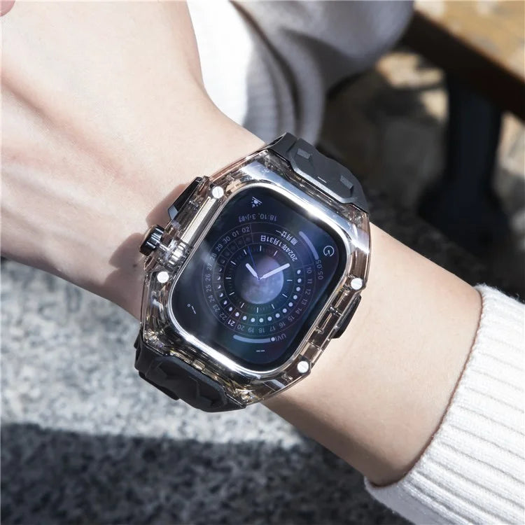 For Apple Watch Series 9 8 7 45mm / 6 5 4 SE (2023) SE (2022) SE 44mm TPU Watch Bands with Hard PC Case