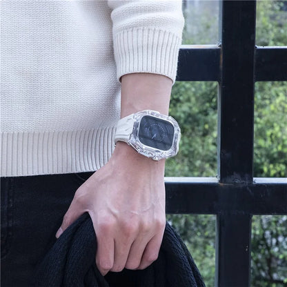 For Apple Watch Series 9 8 7 45mm / 6 5 4 SE (2023) SE (2022) SE 44mm TPU Watch Bands with Hard PC Case