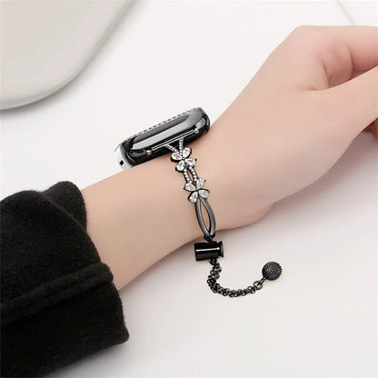 20mm Universal Rhinestone Flower Smart Watch Band Copper Bracelet Replacement Strap