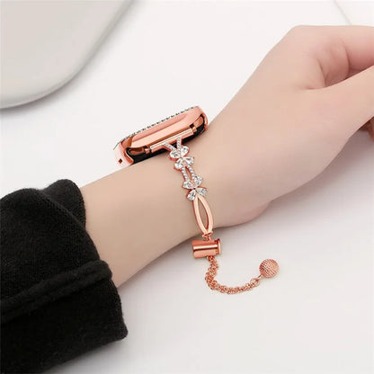 20mm Universal Rhinestone Flower Smart Watch Band Copper Bracelet Replacement Strap