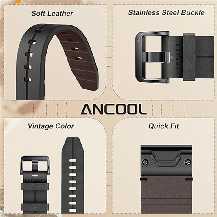 For Garmin Fenix 5 6 7 Instinc Instinc 2 Approach 22mm Soft Genuine Leather Watch Strap