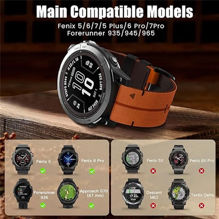 For Garmin Fenix 5 6 7 Instinc Instinc 2 Approach 22mm Soft Genuine Leather Watch Strap