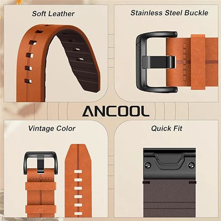 For Garmin Fenix 5 6 7 Instinc Instinc 2 Approach 22mm Soft Genuine Leather Watch Strap