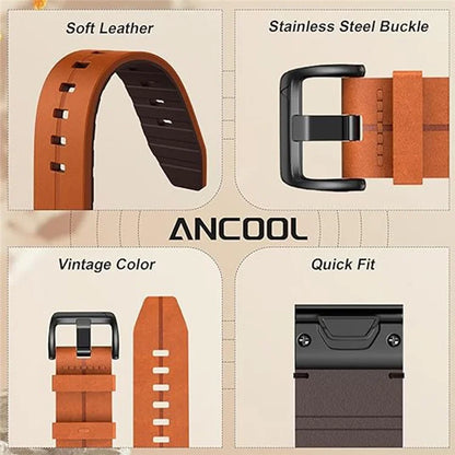 For Garmin Fenix 5 6 7 Instinc Instinc 2 Approach 22mm Soft Genuine Leather Watch Strap