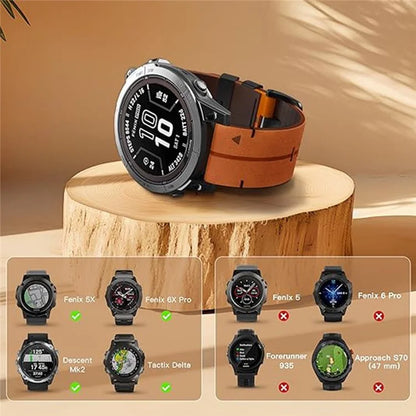 For Garmin Fenix 5X 6X 7X Pro Tactix Delta 26mm Genuine Leather Watch Strap Band Replacement