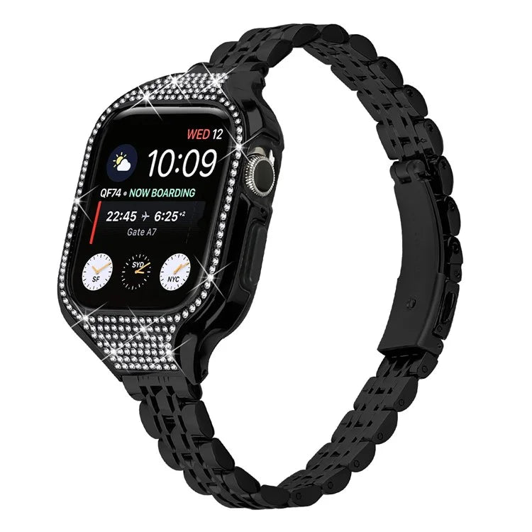 For Apple Watch Series 7 / 8 / 9 41mm Replacement 7 Beads Stainless Steel Strap with Watch Case