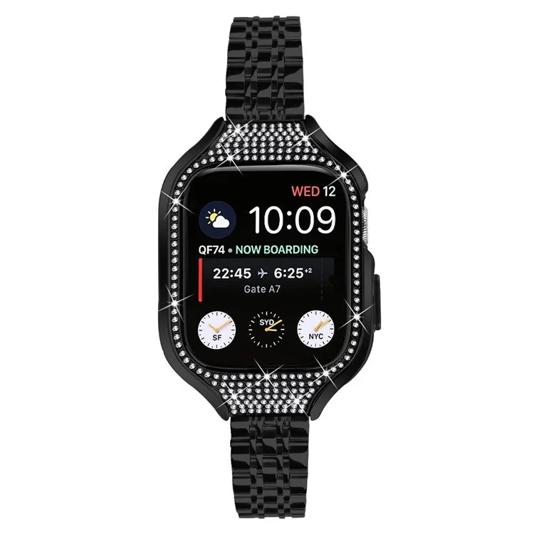 For Apple Watch Series 7 / 8 / 9 41mm Replacement 7 Beads Stainless Steel Strap with Watch Case