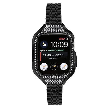 For Apple Watch Series 7 / 8 / 9 41mm Replacement 7 Beads Stainless Steel Strap with Watch Case