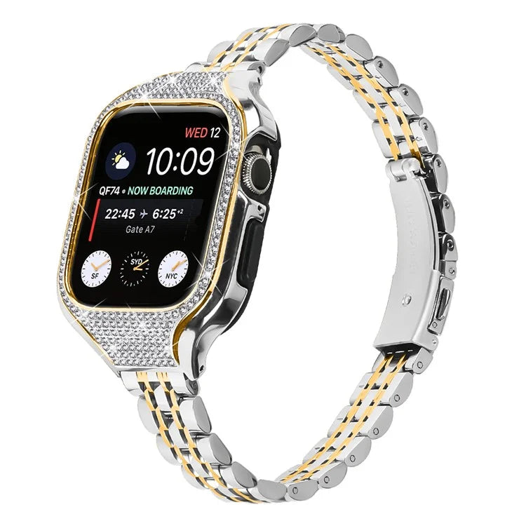 For Apple Watch Series 7 / 8 / 9 41mm Replacement 7 Beads Stainless Steel Strap with Watch Case