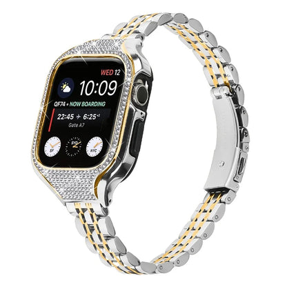 For Apple Watch Series 7 / 8 / 9 41mm Replacement 7 Beads Stainless Steel Strap with Watch Case