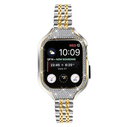 For Apple Watch Series 7 / 8 / 9 41mm Replacement 7 Beads Stainless Steel Strap with Watch Case