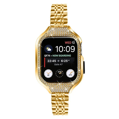 For Apple Watch Series 7 / 8 / 9 41mm Replacement 7 Beads Stainless Steel Strap with Watch Case