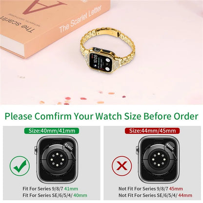 For Apple Watch Series 7 / 8 / 9 41mm Replacement 7 Beads Stainless Steel Strap with Watch Case