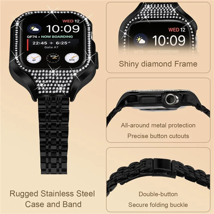 For Apple Watch Series 6  /  5  /  4  /  SE (2022)  /  SE (2023)  /  SE 40mm Electroplated 7 Beads Stainless Steel Strap with Watch Case
