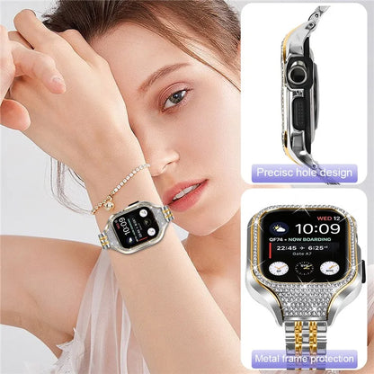 For Apple Watch Series 6  /  5  /  4  /  SE (2022)  /  SE (2023)  /  SE 40mm Electroplated 7 Beads Stainless Steel Strap with Watch Case