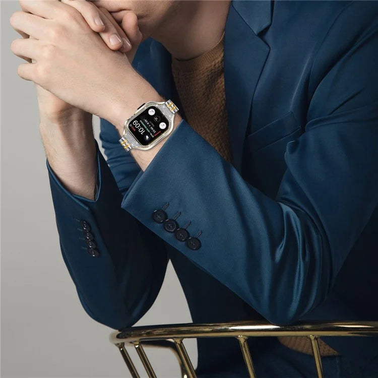 For Apple Watch Series 6  /  5  /  4  /  SE (2022)  /  SE (2023)  /  SE 40mm Electroplated 7 Beads Stainless Steel Strap with Watch Case