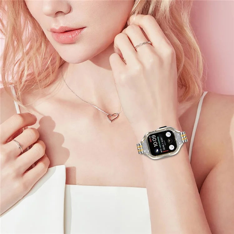 For Apple Watch Series 6  /  5  /  4  /  SE (2022)  /  SE (2023)  /  SE 40mm Electroplated 7 Beads Stainless Steel Strap with Watch Case