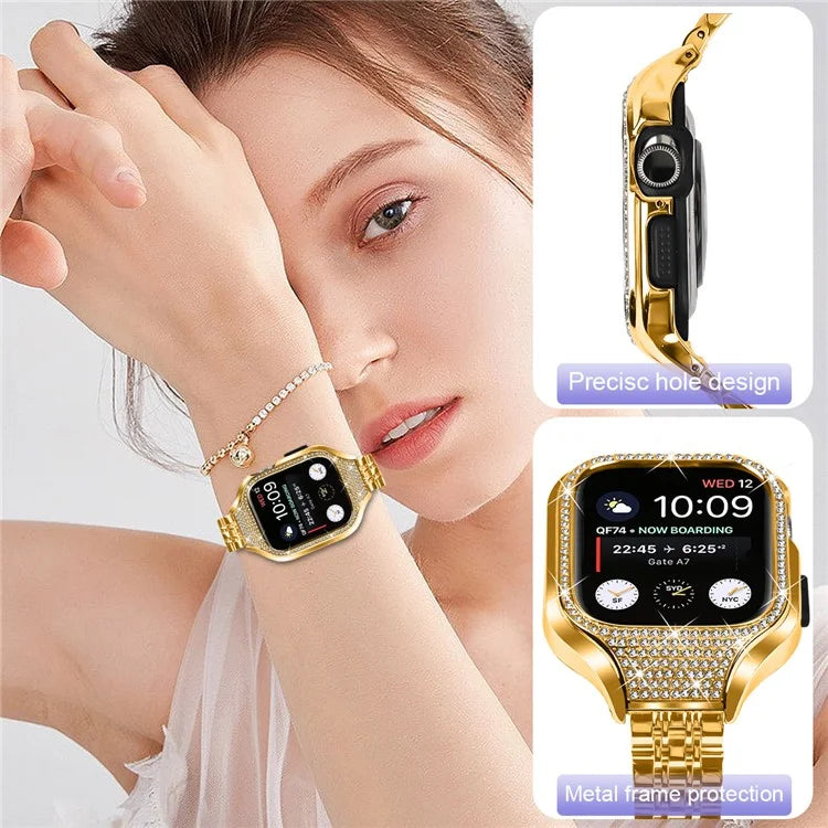 For Apple Watch Series 6  /  5  /  4  /  SE (2022)  /  SE (2023)  /  SE 40mm Electroplated 7 Beads Stainless Steel Strap with Watch Case