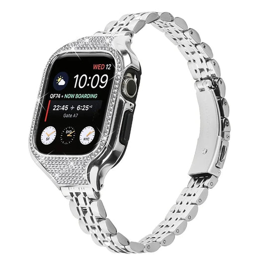 For Apple Watch Series 6  /  5  /  4  /  SE (2022)  /  SE (2023)  /  SE 40mm 7 Beads Stainless Steel Strap with Rhinestone Watch Case
