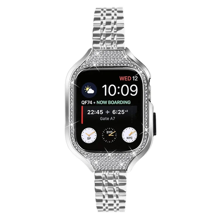 For Apple Watch Series 6  /  5  /  4  /  SE (2022)  /  SE (2023)  /  SE 40mm 7 Beads Stainless Steel Strap with Rhinestone Watch Case