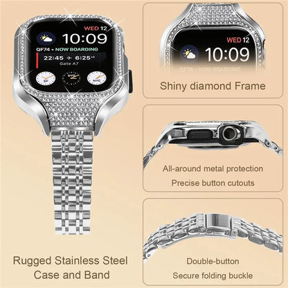For Apple Watch Series 6  /  5  /  4  /  SE (2022)  /  SE (2023)  /  SE 40mm 7 Beads Stainless Steel Strap with Rhinestone Watch Case