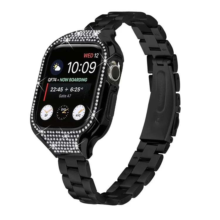 For Apple Watch Series 6  /  5  /  4  /  SE (2022)  /  SE (2023)  /  SE 40mm 3 Beads Stainless Steel Watch Band with Watch Case