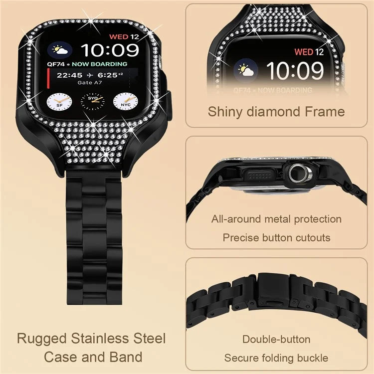 For Apple Watch Series 6  /  5  /  4  /  SE (2022)  /  SE (2023)  /  SE 40mm 3 Beads Stainless Steel Watch Band with Watch Case