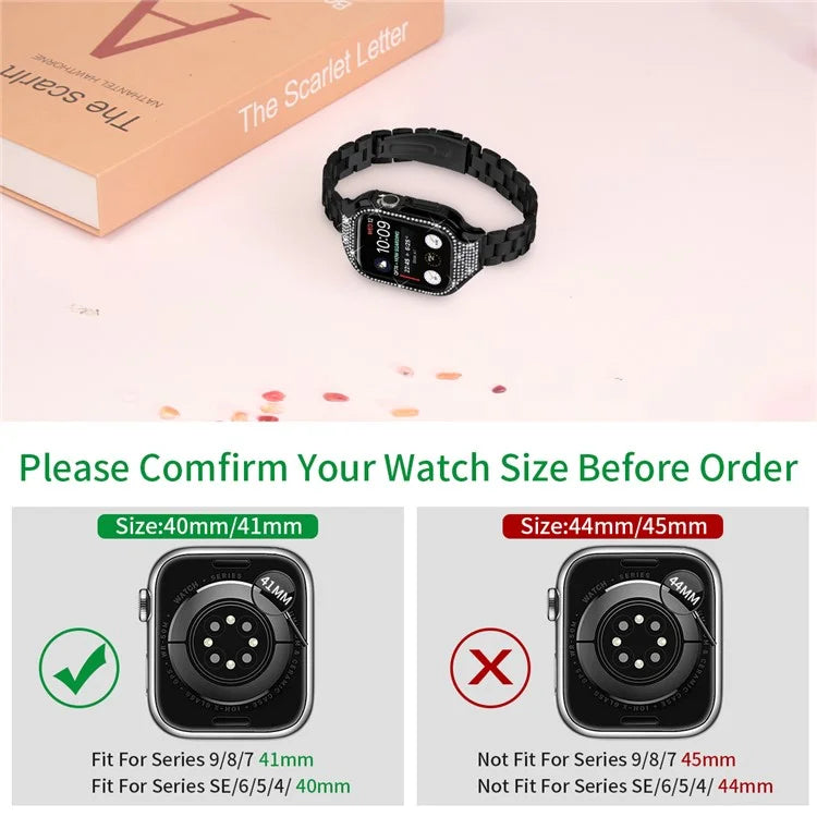 For Apple Watch Series 6  /  5  /  4  /  SE (2022)  /  SE (2023)  /  SE 40mm 3 Beads Stainless Steel Watch Band with Watch Case