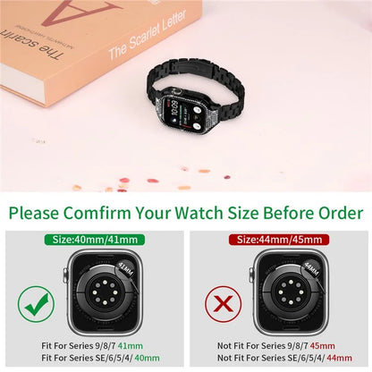 For Apple Watch Series 6  /  5  /  4  /  SE (2022)  /  SE (2023)  /  SE 40mm 3 Beads Stainless Steel Watch Band with Watch Case
