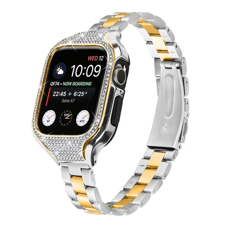 For Apple Watch Series 6  /  5  /  4  /  SE (2022)  /  SE (2023)  /  SE 40mm 3 Beads Stainless Steel Watch Band with Watch Case
