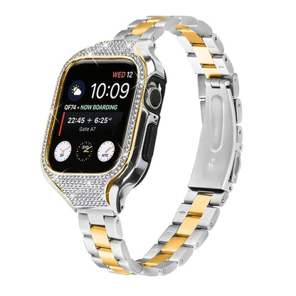For Apple Watch Series 6  /  5  /  4  /  SE (2022)  /  SE (2023)  /  SE 40mm 3 Beads Stainless Steel Watch Band with Watch Case