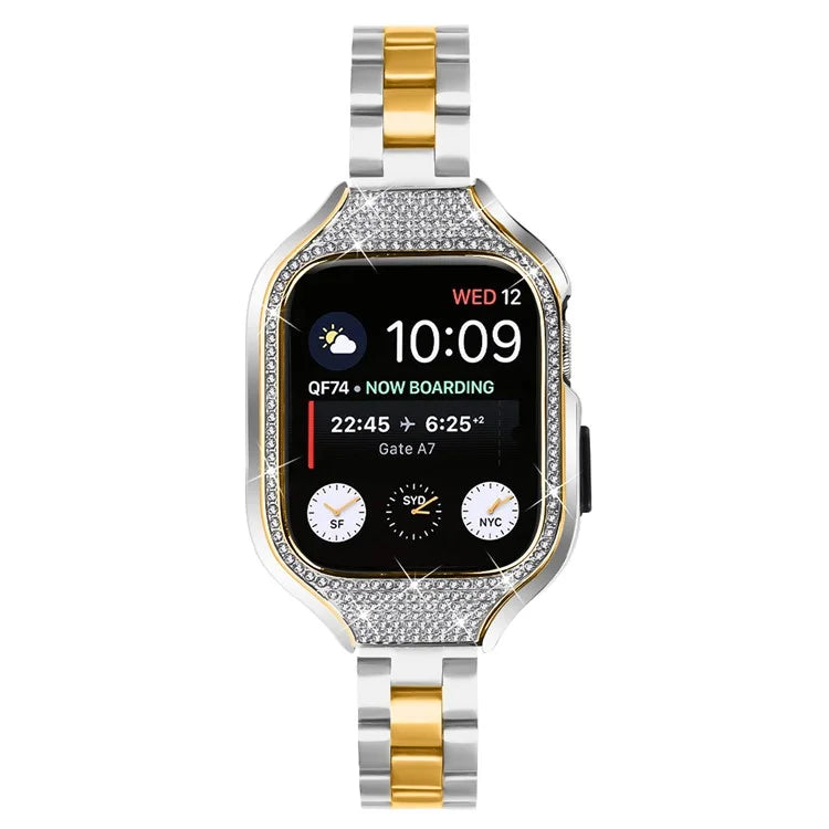 For Apple Watch Series 6  /  5  /  4  /  SE (2022)  /  SE (2023)  /  SE 40mm 3 Beads Stainless Steel Watch Band with Watch Case