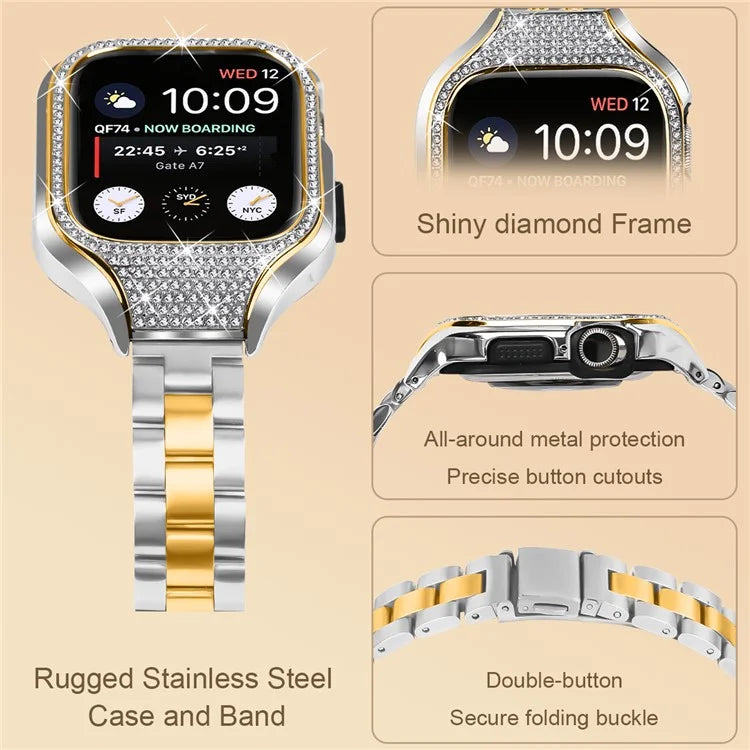 For Apple Watch Series 6  /  5  /  4  /  SE (2022)  /  SE (2023)  /  SE 40mm 3 Beads Stainless Steel Watch Band with Watch Case