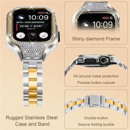 For Apple Watch Series 6  /  5  /  4  /  SE (2022)  /  SE (2023)  /  SE 40mm 3 Beads Stainless Steel Watch Band with Watch Case