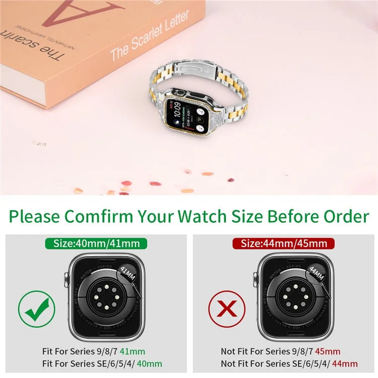 For Apple Watch Series 6  /  5  /  4  /  SE (2022)  /  SE (2023)  /  SE 40mm 3 Beads Stainless Steel Watch Band with Watch Case