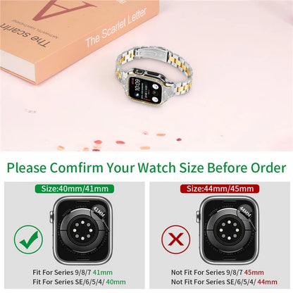 For Apple Watch Series 6  /  5  /  4  /  SE (2022)  /  SE (2023)  /  SE 40mm 3 Beads Stainless Steel Watch Band with Watch Case