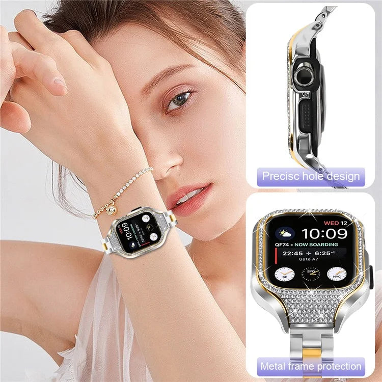 For Apple Watch Series 6  /  5  /  4  /  SE (2022)  /  SE (2023)  /  SE 40mm 3 Beads Stainless Steel Watch Band with Watch Case