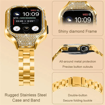 For Apple Watch Series 6  /  5  /  4  /  SE (2022)  /  SE (2023)  /  SE 40mm 3 Beads Stainless Steel Watch Band with Watch Case