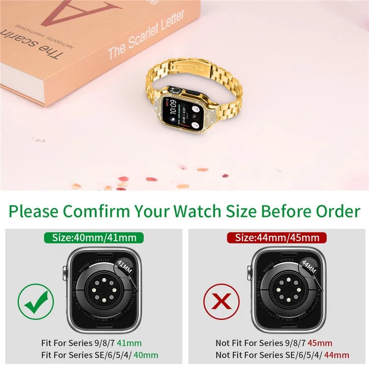 For Apple Watch Series 6  /  5  /  4  /  SE (2022)  /  SE (2023)  /  SE 40mm 3 Beads Stainless Steel Watch Band with Watch Case