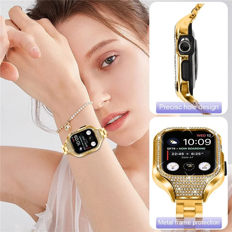 For Apple Watch Series 6  /  5  /  4  /  SE (2022)  /  SE (2023)  /  SE 40mm 3 Beads Stainless Steel Watch Band with Watch Case