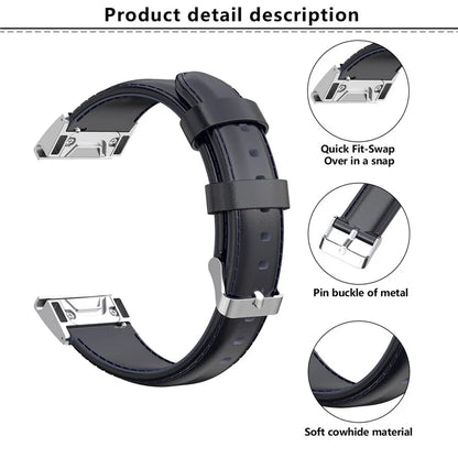 KALEBOL KLB-YLZP-001 For Garmin Fenix 7 / 7 Pro Watch Strap QuickFit 22mm Genuine Cow Leather Band