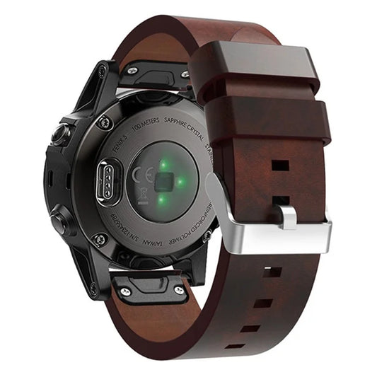 KALEBOL KLB-FGZP-001 For Garmin Fenix 7 / 7 Pro Retro Watch Band QuickFit 22mm Genuine Cow Leather Wrist Strap